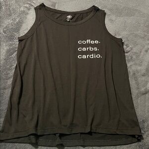 Athletic Works women’s medium black tank top “coffee. carbs. cardio.” gym wear